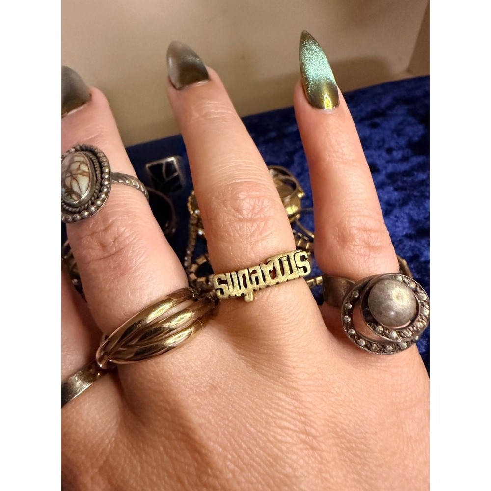 Sugertits Ring Brass Block Letter Astrology Statement Jewelry